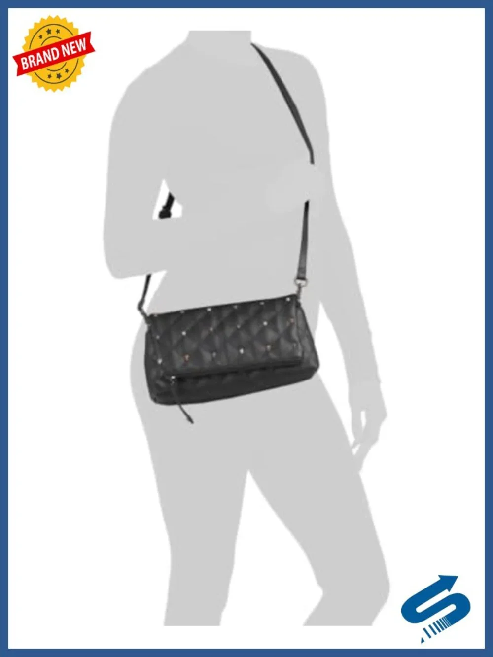 Quilted Faux Leather Convertible Flap Crossbody with Skull Studs